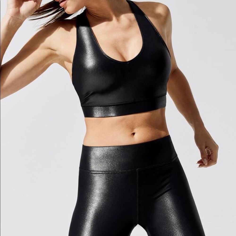 Carbon38 faux leather sports bra and leggings set